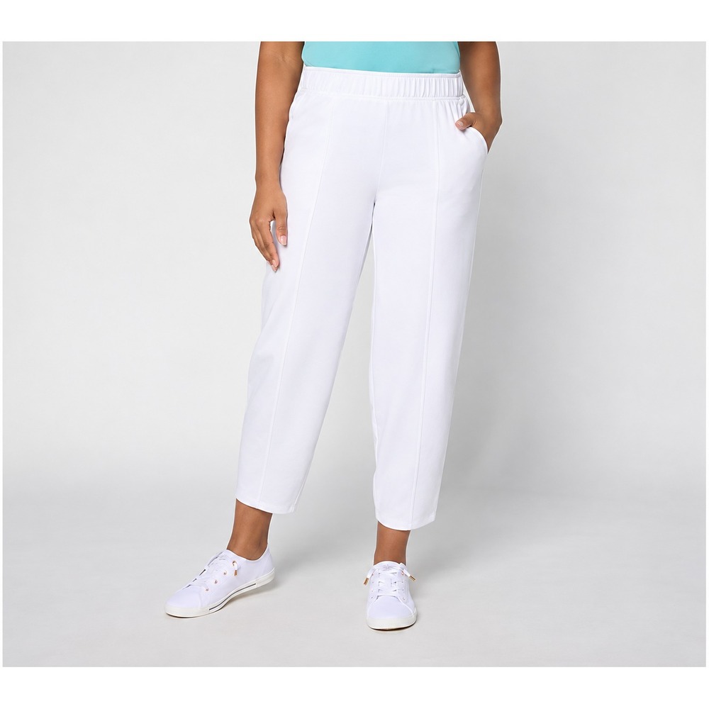 AnyBody Petite Wash French Terry Barrel Ankle Pants White, Petite Large